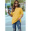 V Neck Short Sleeve Basic Tees Yellow S 2