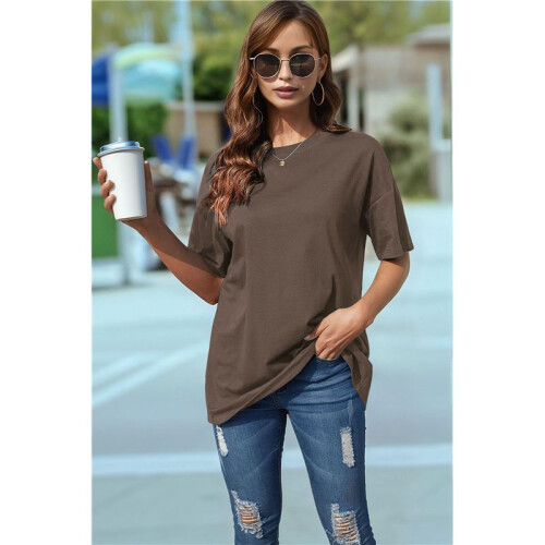 V Neck Short Sleeve Basic Tees Coffee S 1