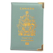 Waterproof PU Leather Passport Holder Light Blue Slim Travel Passport Cover with Metal Corners