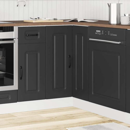 Berkfield Kitchen Corner Base Cabinet Kalmar Black Engineered Wood 2