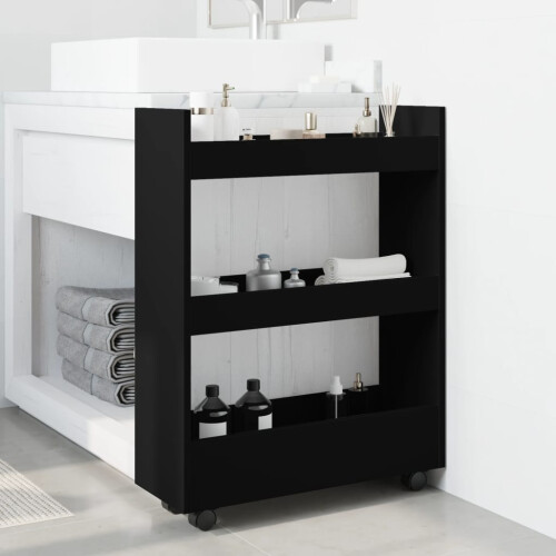 Berkfield Narrow Storage Trolley 3 Tier Black Engineered Wood 2