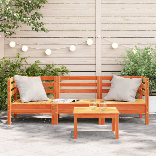 Berkfield Garden Sofa 3-Seater Wax Brown Solid Wood Pine 2