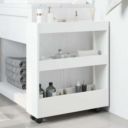 Berkfield Narrow Storage Trolley 3 Tier White Engineered Wood 2