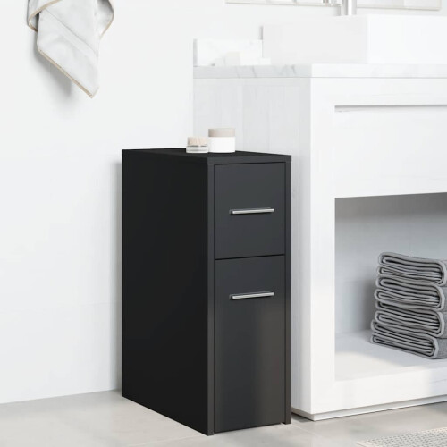 Berkfield Narrow Bathroom Cupboard with Wheels Black Engineered Wood 2