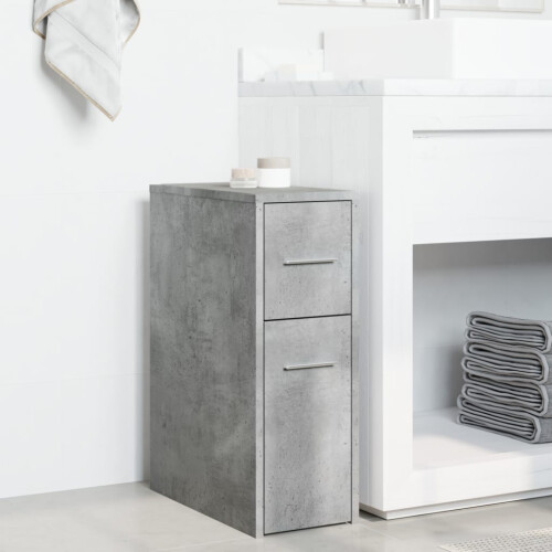 Berkfield Narrow Bathroom Cupboard with Wheels Concrete Grey Engineered Wood 2