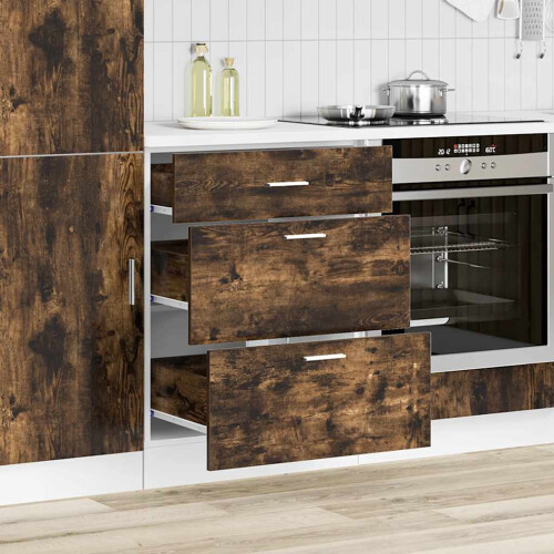 Berkfield Kitchen Base Cabinet Lyon Smoked Oak Engineered Wood 2