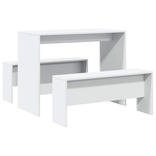 Berkfield 3 Piece Dining Table and Bench set White Engineered Wood 1