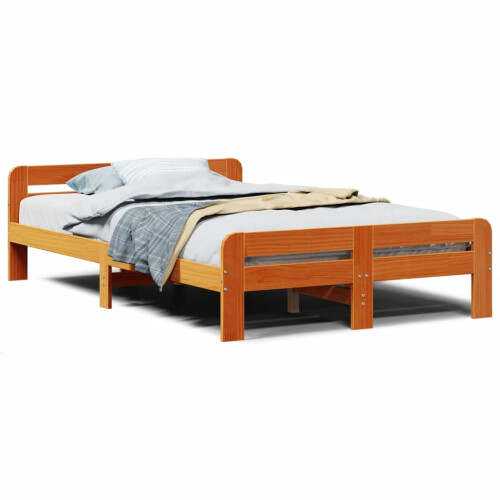 Berkfield Bed Frame without Mattress Wax Brown 135x190 cm Double Solid Wood Pine 1
