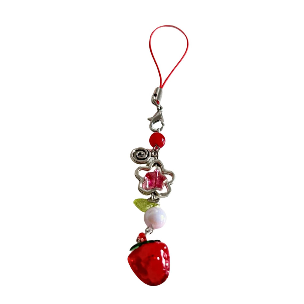 Beaded Phone Wrist Strap For Women Y2k 90S Aesthetic Keychain Accessory Bold Accent Red 9351714847711