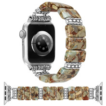 Beaded Band for Apple Watch Women, Boho Elastic Bracelet Strap with Vintage Stone Style, Khaki Replacement 38/40/41/42mm