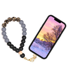 Leopard Print Silicone Beaded Phone Wrist Strap with Metal Tether Tab, Fashion Wristlet for Cellphone and Camera