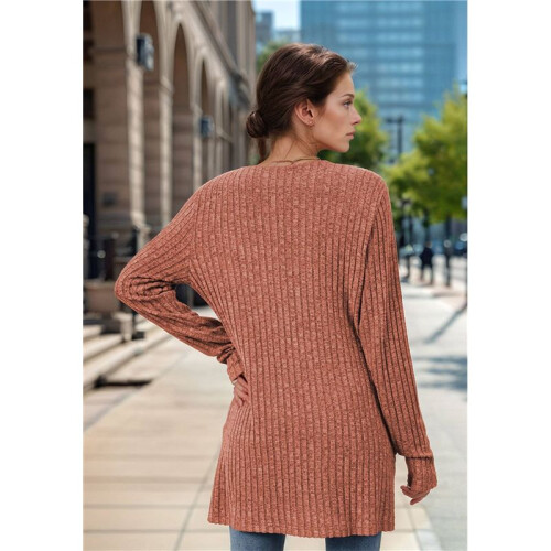 Long-Sleeved Knitted Cardigan Orange Red M 2