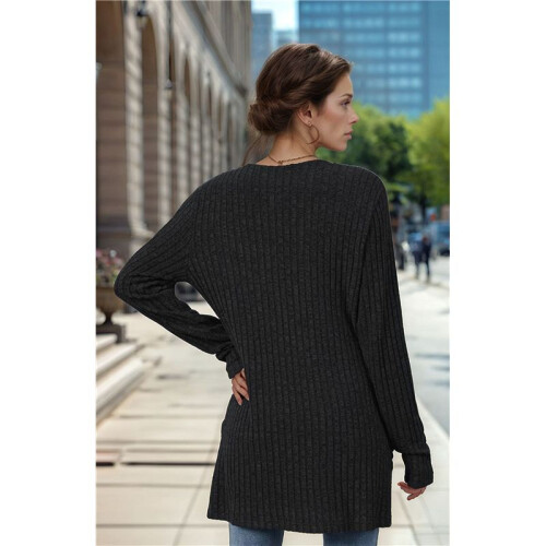 Long-Sleeved Knitted Cardigan Black S 2
