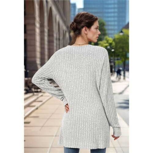 Long-Sleeved Knitted Cardigan Light Gray XL 2