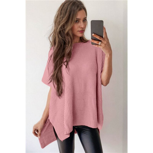 Women'S Loose Dropped Shoulder Short Sleeve Pullover Sweater  L 1