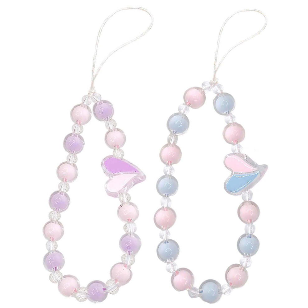 2Pcs Heart Beaded Phone Charm And Resin Beaded Strap For Women, Colorful Wrist Chain With Secure Grip Design 9045646639154