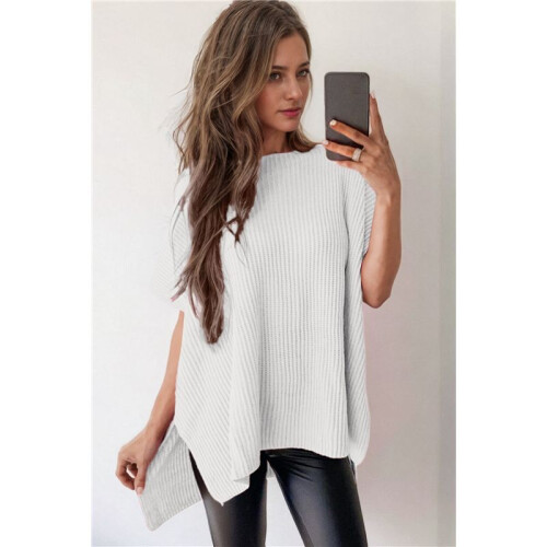 Women'S Loose Dropped Shoulder Short Sleeve Pullover Sweater White XL 1