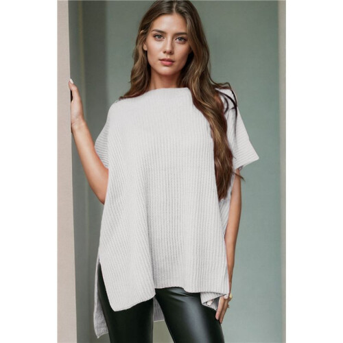 Women'S Loose Dropped Shoulder Short Sleeve Pullover Sweater White XL 2