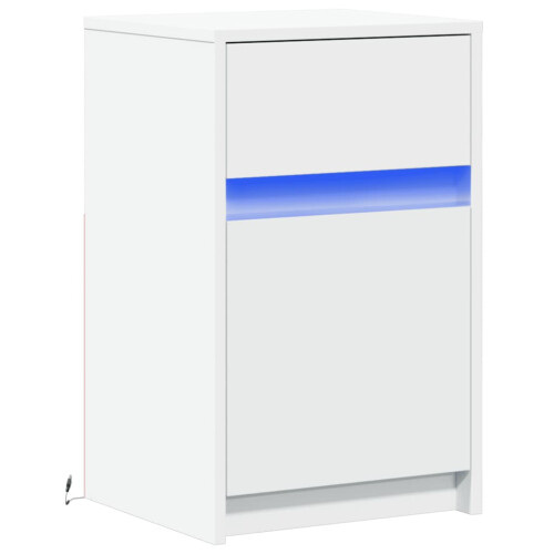 Berkfield Bedside Cabinet with LED Lights White Engineered Wood 2