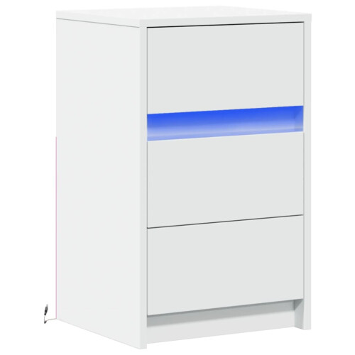 Berkfield Bedside Cabinet with LED Lights White Engineered Wood 2