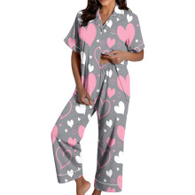 Women's Valentine's Day Pajama Set: Satin Heart-light gray L
