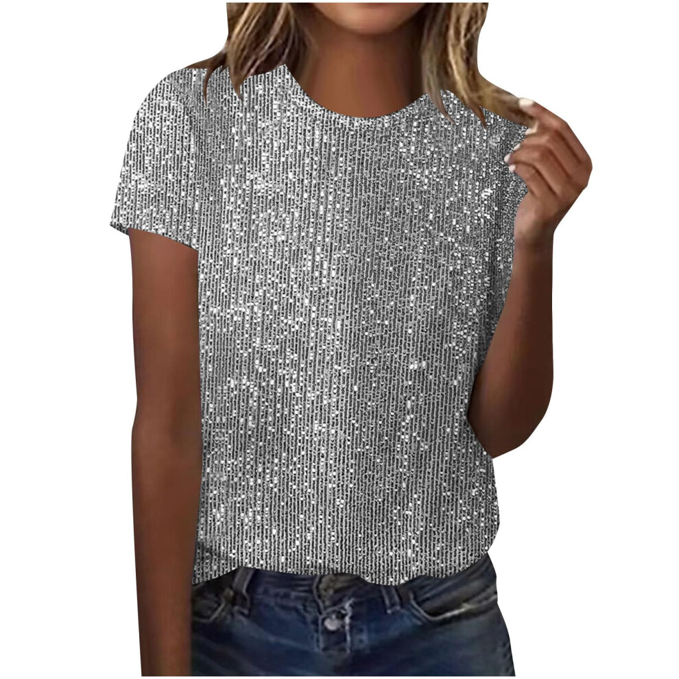 Women's Comfortable Elegant Short Sleeve Top Loose Fit-Gray M