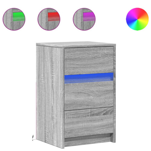 Berkfield Bedside Cabinet with LED Lights Grey Sonoma Engineered Wood 1
