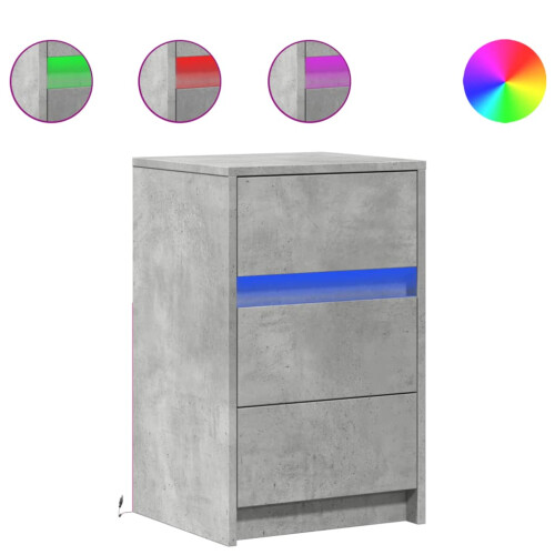 Berkfield Bedside Cabinet with LED Lights Concrete Grey Engineered Wood 1