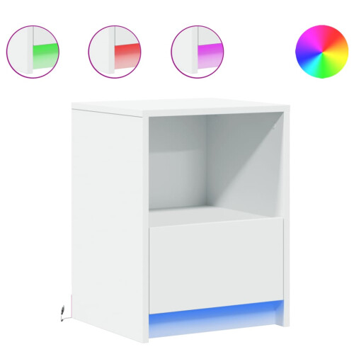 Berkfield Bedside Cabinets with LED Lights 2 pcs White Engineered Wood 1