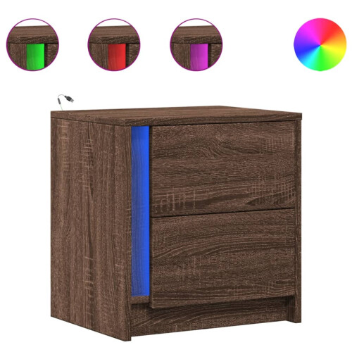 Berkfield Bedside Cabinet with LED Lights Brown Oak Engineered Wood 1