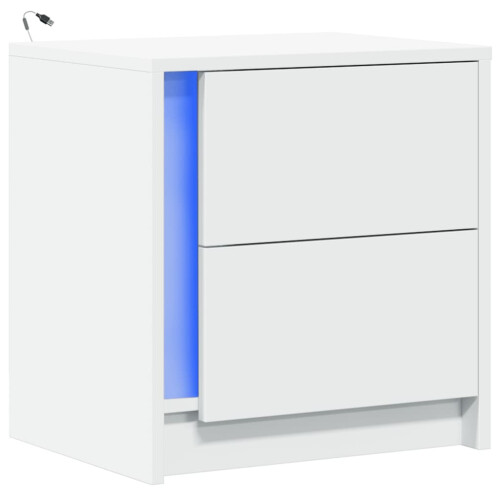 Berkfield Bedside Cabinet with LED Lights White Engineered Wood 2
