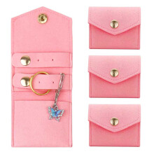 4Piece Travel Jewelry Organizer Foldable Pink Pouch for Rings Earrings Necklace Bridesmaid Gift