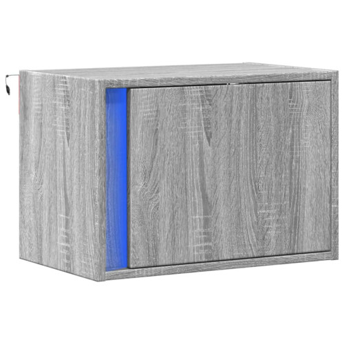 Berkfield Wall-mounted Bedside Cabinet with LED Lights Grey Sonoma 2