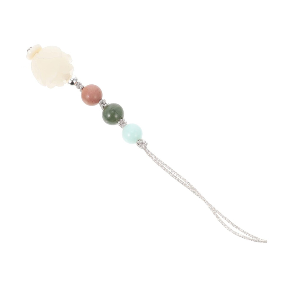 Jade Phone Lanyard For Women, Adjustable Strap With Elegant Lotus Pendant And Bodhi Root Keychain White 9351714848152