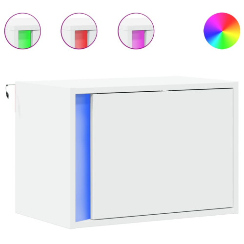 Berkfield Wall-mounted Bedside Cabinet with LED Lights White 1