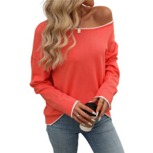 Women'S Fall Sweaters 2025 Casual Crew Neck Contrast Long Sleeve Knit Pullovers Jumper Tops Red M