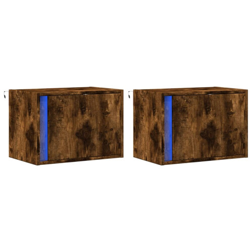 Berkfield Wall-mounted Bedside Cabinets with LED Lights 2 pcs Smoked Oak 2