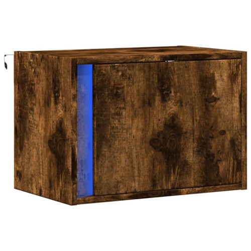 Berkfield Wall-mounted Bedside Cabinet with LED Lights Smoked Oak 2