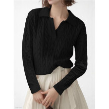 Womens Long Sleeve Sweater Tops Lapel V Neck Loose Shirts 2025 Autumn Cable Knit Business Casual Outfits Black XL