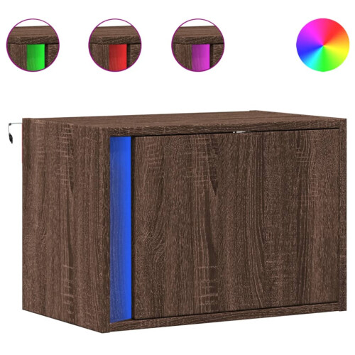 Berkfield Wall-mounted Bedside Cabinet with LED Lights Brown Oak 1