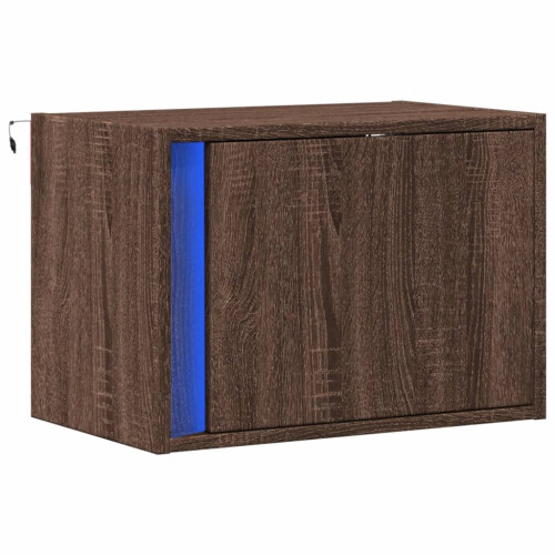 Berkfield Wall-mounted Bedside Cabinet with LED Lights Brown Oak 2