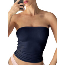 Women'S Y2K Strapless Backless Tube Top Double Lined Sleeveless Crop Tank Top for Summer 2025 Going Out Navy S