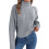 Women'S Sweater Round Neck Texture Button Lantern Sleeve Tops Pullover Knit Grey M 1