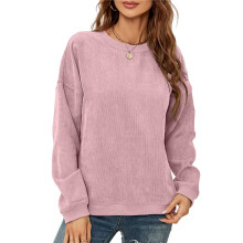 Women'S Crewneck Corduroy Loose Fit Long Sleeve Drop Shoulder Sweatshirt Casual Cute Fall Pullover Tops L