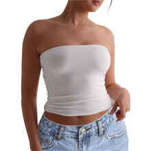 Women'S Y2K Strapless Backless Tube Top Double Lined Sleeveless Crop Tank Top for Summer 2025 Going Out White XL