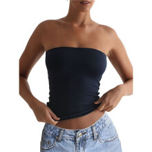 Women'S Y2K Strapless Backless Tube Top Double Lined Sleeveless Crop Tank Top for Summer 2025 Going Out Black L