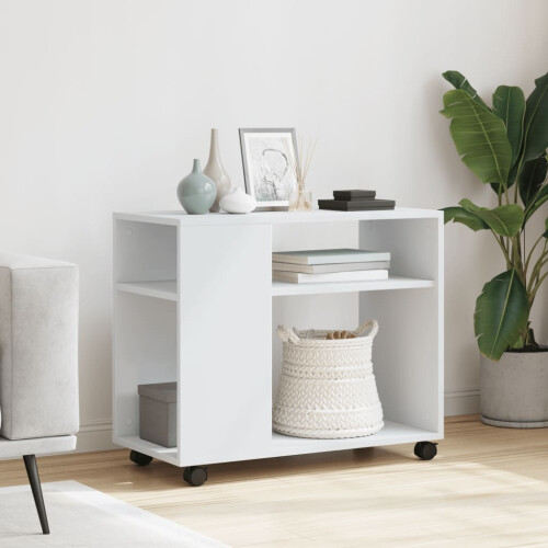 Berkfield Side Table with Wheels White 70x35x60 cm Engineered Wood 2
