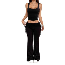 Women'S Fitness Suit Two-Piece Vest with Wide-Leg Leggings Suit Hot Girl Black XL