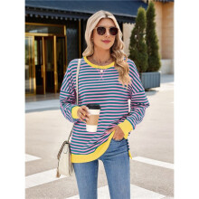 Oversized Sweatshirt for Women 2025 Summer Crewneck Striped Long Sleeve Side Slits Shirts Hoodies Y2K Green & S