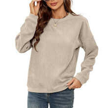 Women'S Crewneck Corduroy Loose Fit Long Sleeve Drop Shoulder Sweatshirt Casual Cute Fall Pullover Tops Apricot M